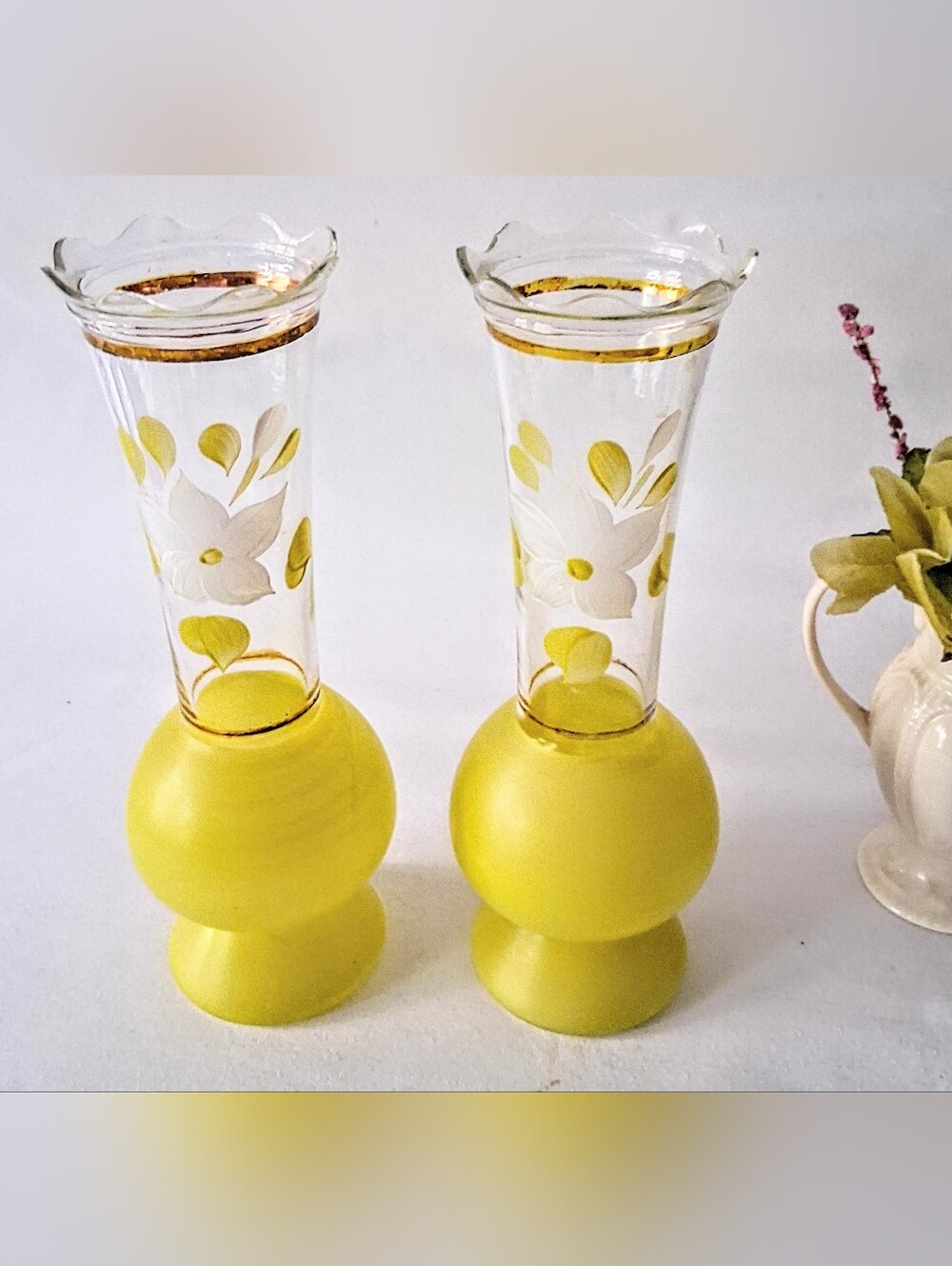 PAIR of Barlett Collins Hand Painted Bud Vases - 1950s/60s